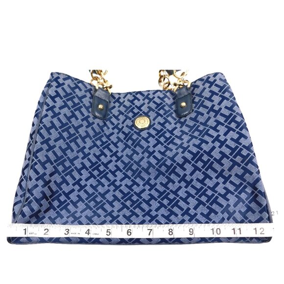 Tommy Hilfiger Blue Monogram Shoulder Bag – Gold Chain Straps - Picture 11 of 12